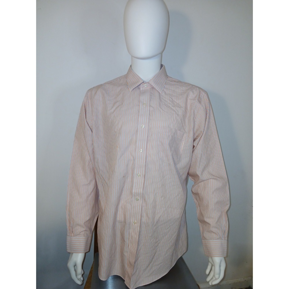 Brooks Brothers 17 35 Regent Fit Dress Shirt Orange Blue Striped Cotton Mens - Picture 1 of 7